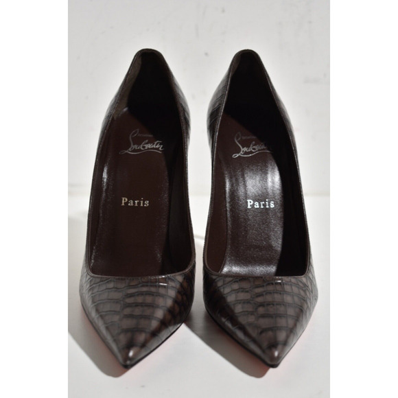 Christian Louboutin Kate 100 Expresso Brown Croc Classic Pointed Heel Pump 38 - Picture 5 of 11